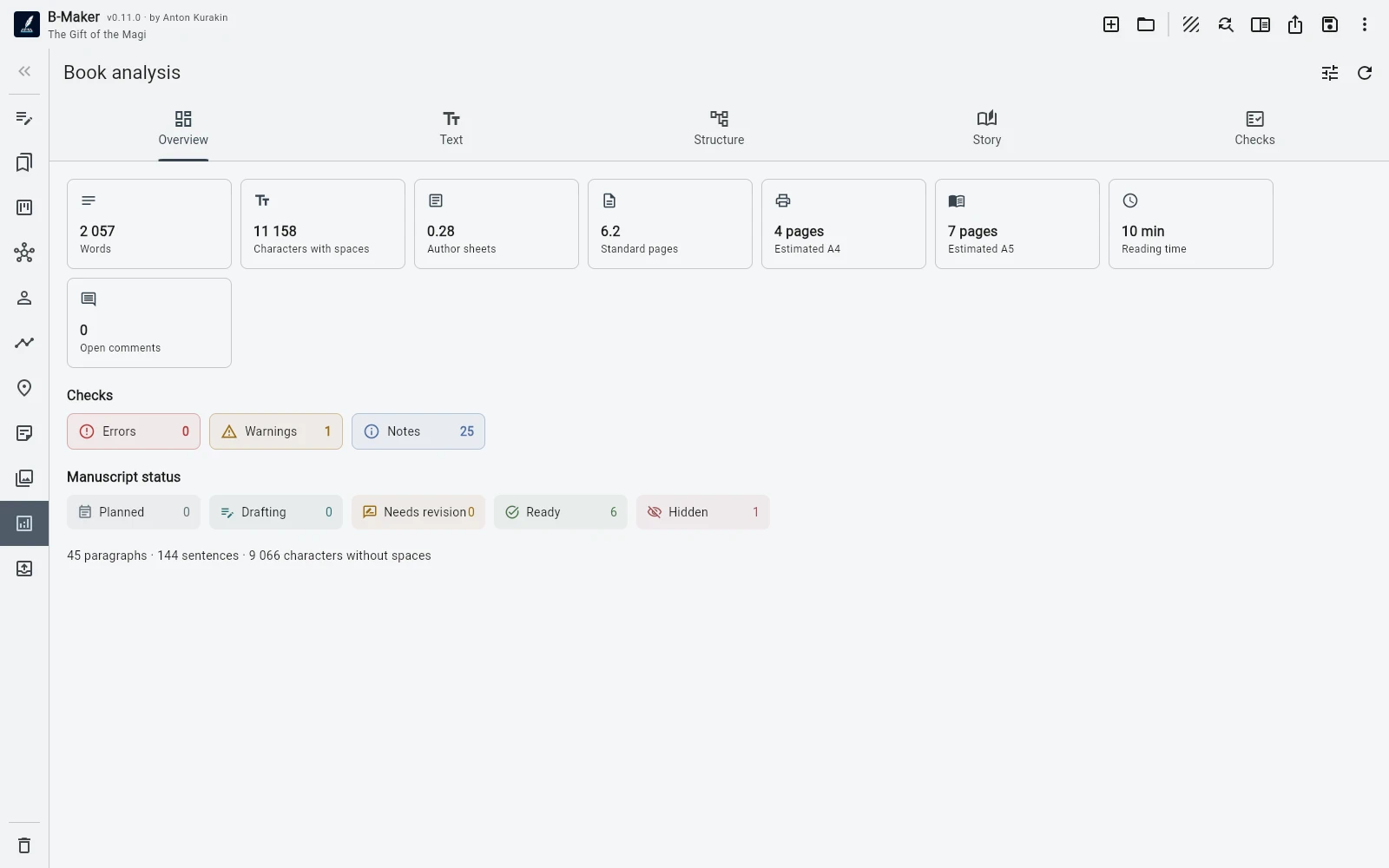 Writing analytics for The Gift of the Magi