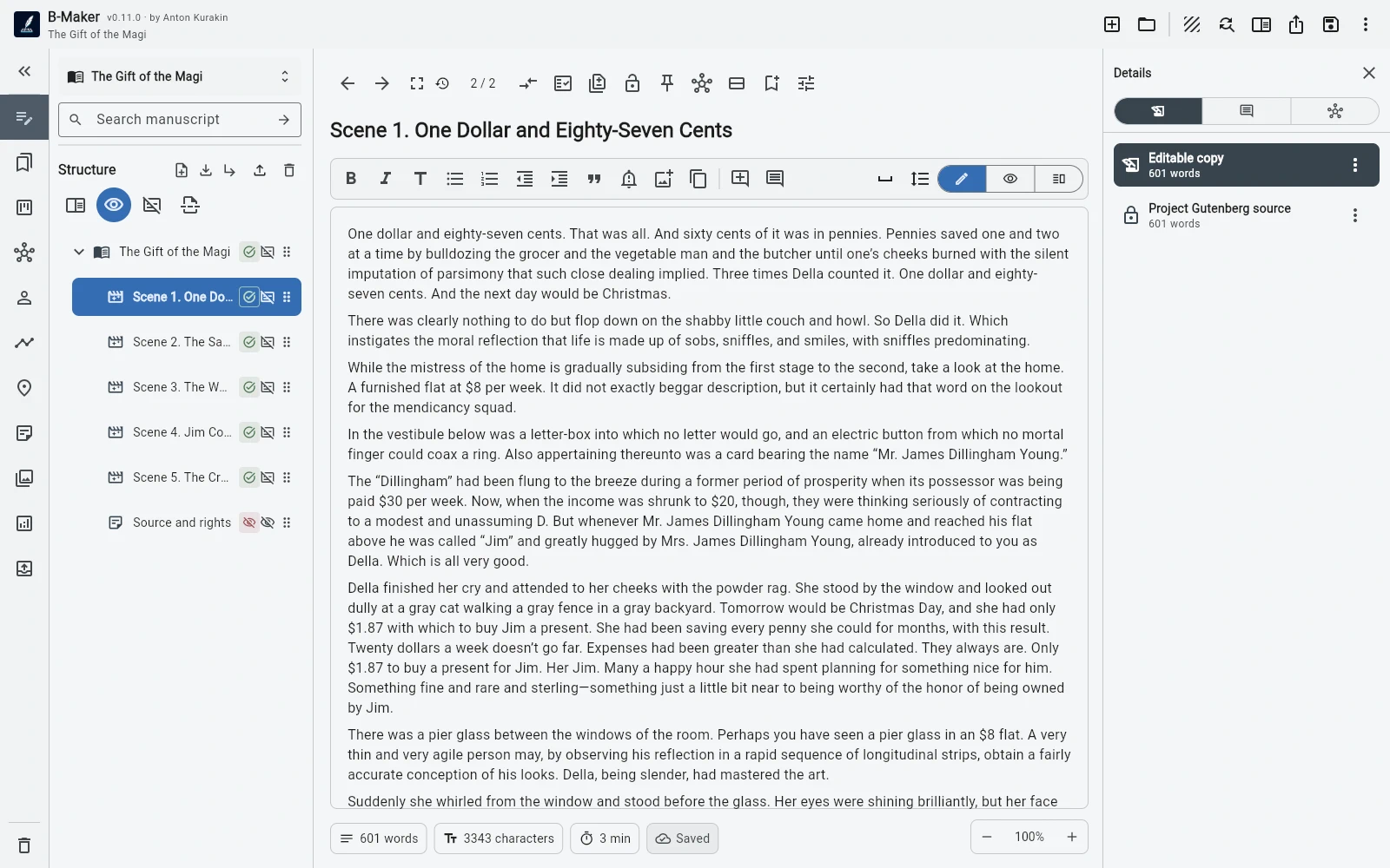 B-Maker editor with The Gift of the Magi demo project