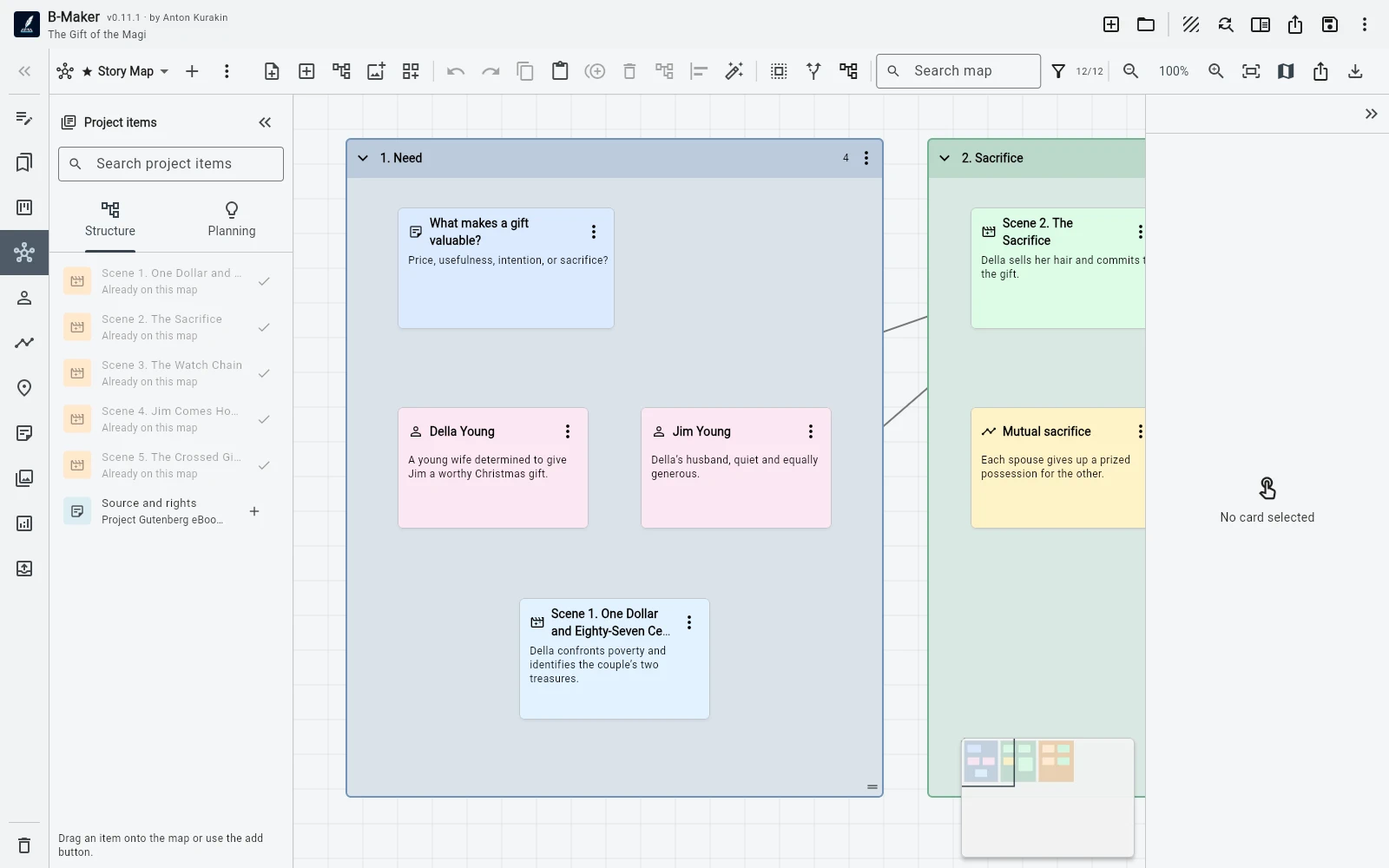 Idea Map notes connected to real B-Maker project entities