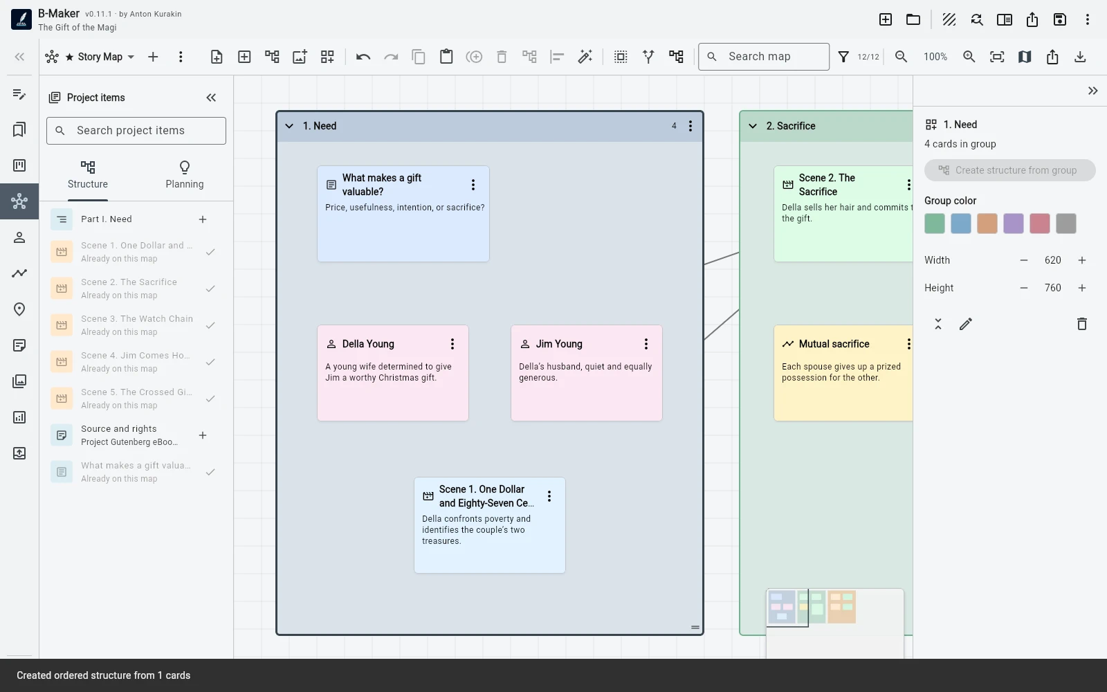 An Idea Map group becoming a manuscript section