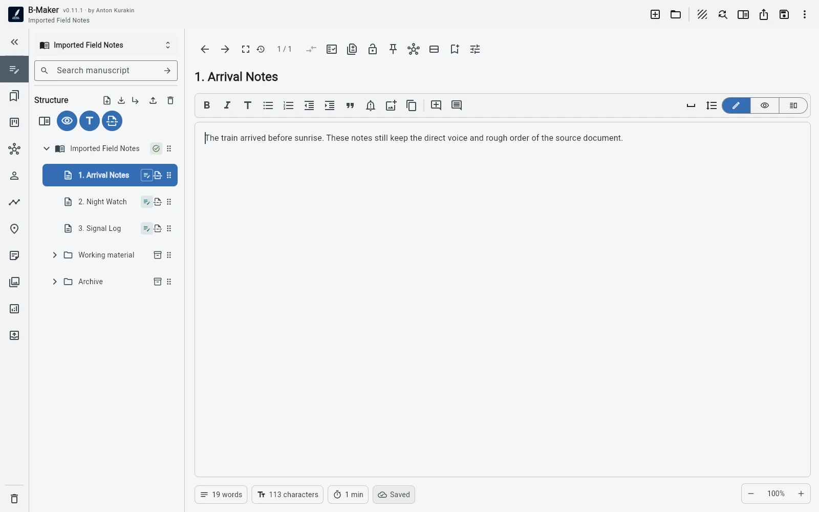 Imported material becoming a simple structured B-Maker project