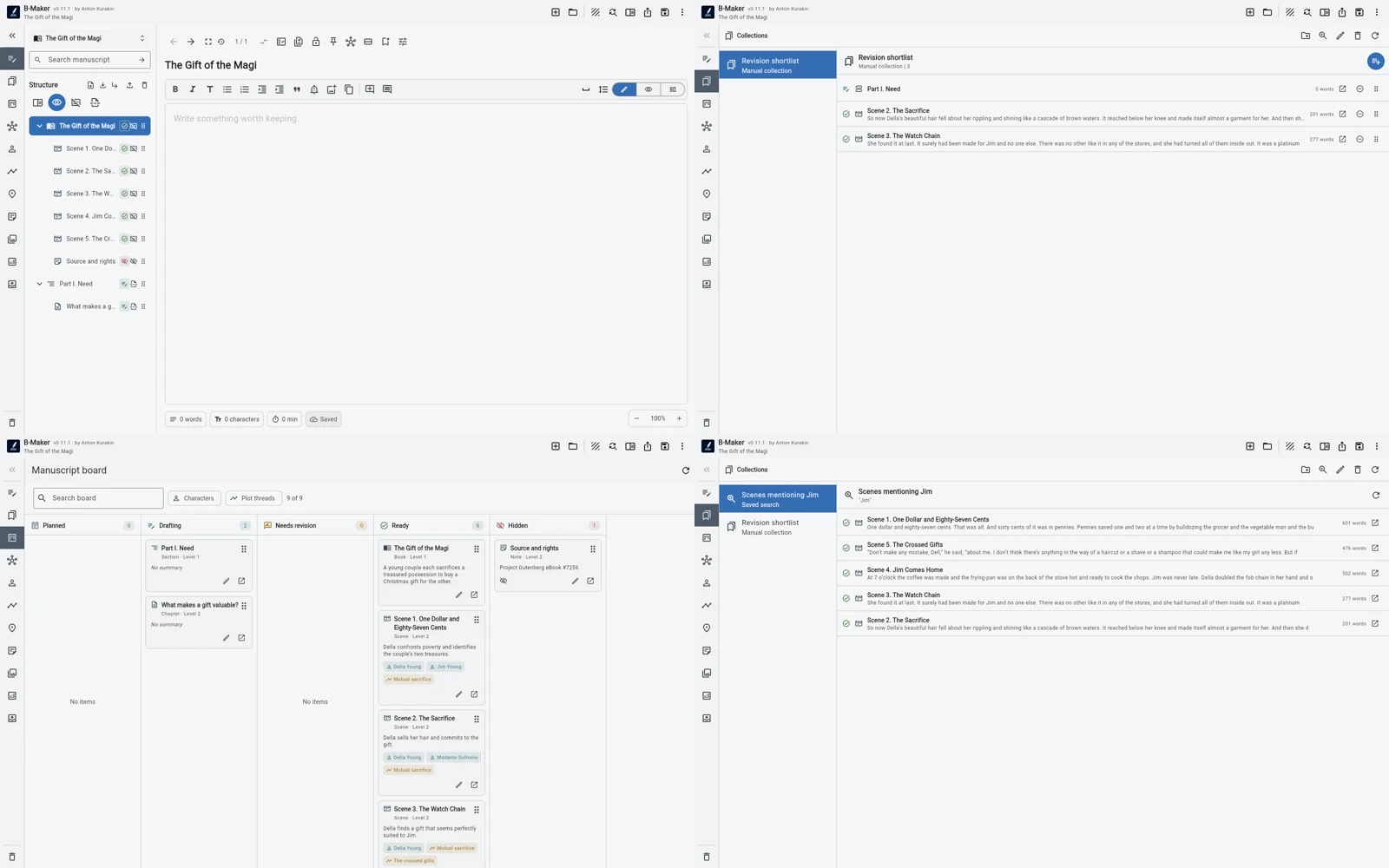 Several B-Maker views of the same manuscript without duplicating structure