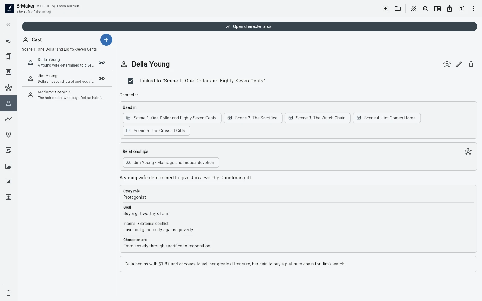 Della Young character profile linked to scenes and relationships