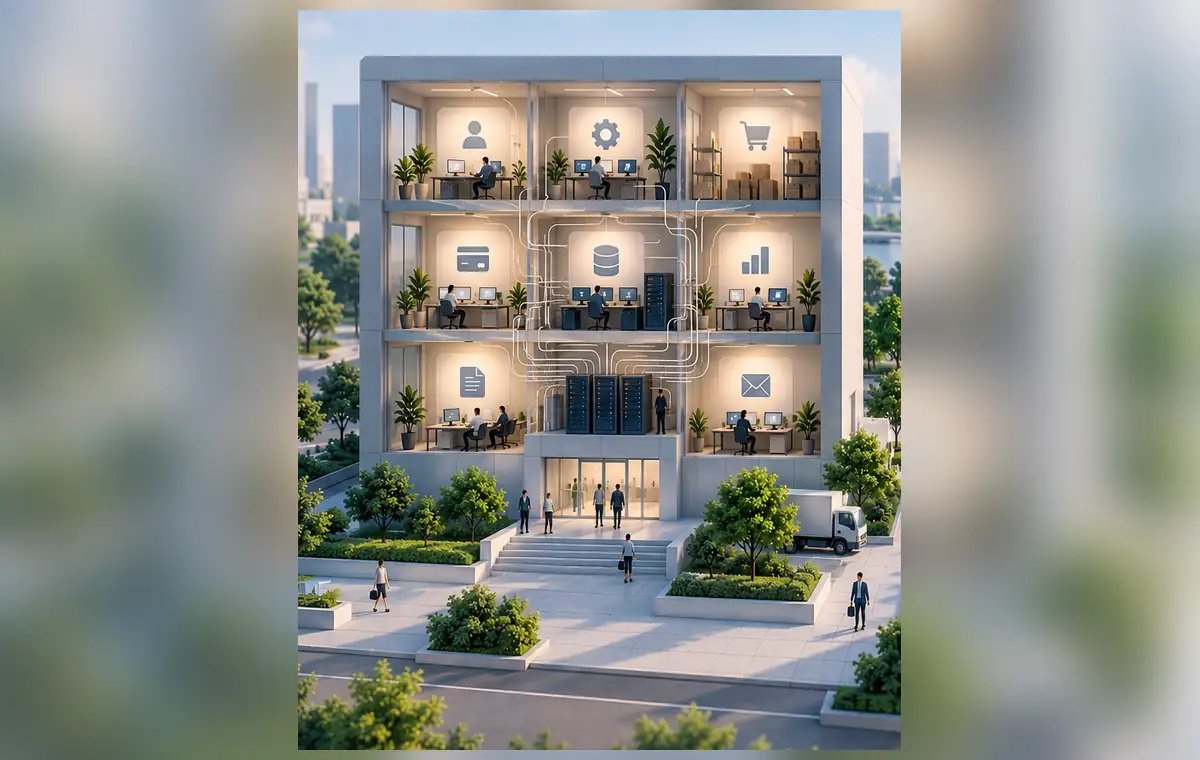 One building with clearly separated functional rooms